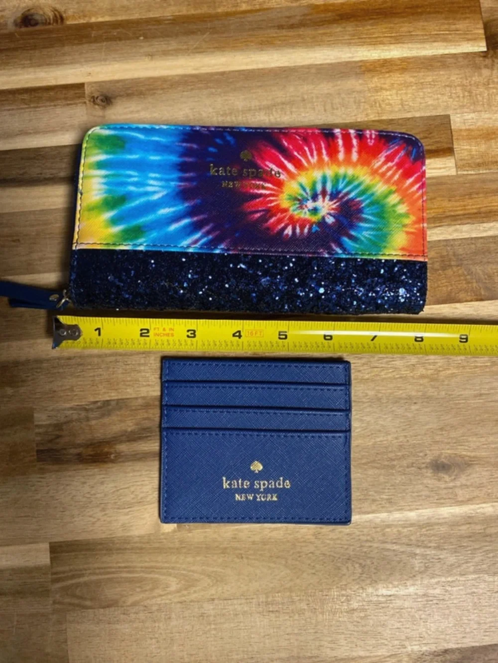 Kate Spade Greta Court Tie-Dye Wallet and Card Holder- Blue Glitter